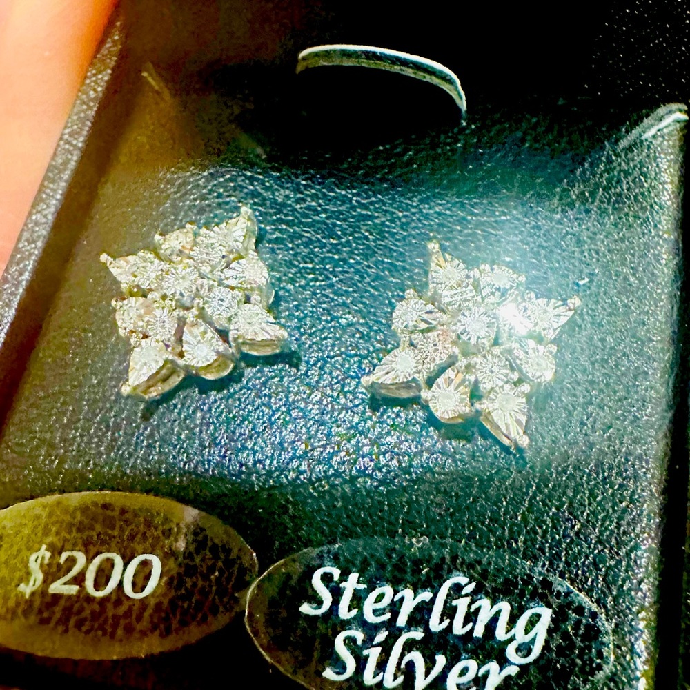 NWT New Large Natural Diamond Earrings Studs unisex 925 sterling silver Macy’s